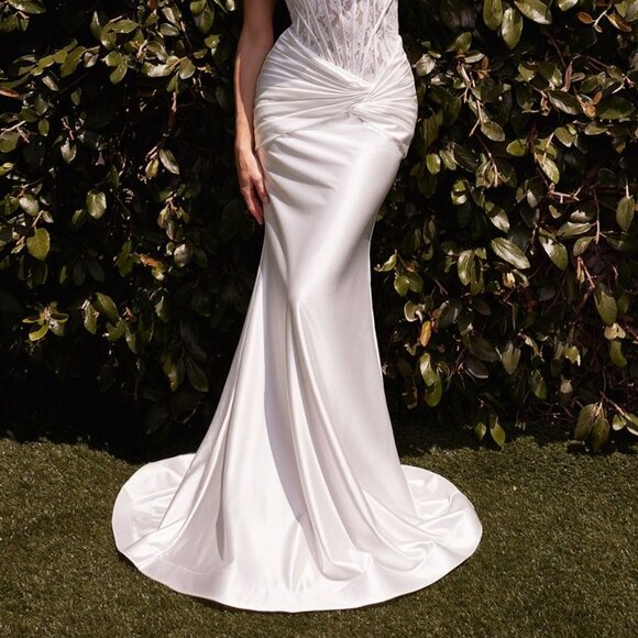 NEW WEDDING SLEEVELESS STRAPLESS SHEATH LONG SATIN DRESS W/ SHEER BODICE CD797W - Picture 10 of 13